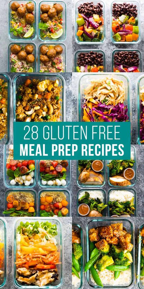 image graphic with text reading: 28 gluten free meal prep recipes Gluten Free Meal Prep Recipes, Gluten Free Meal Prep, Resepi Biskut, Dairy Free Recipes Dinner, Gluten Free Meal Plan, Gluten Free Lunch, Gluten Free Meals, Sans Gluten Sans Lactose, Gluten Free Recipes For Dinner