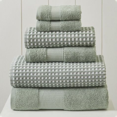 Modern Threads 6 Piece Geometric Cotton Bath Towel Sets, 54" x 27", Green - Walmart.com Black And White Tiles, Towel Colors, Ticking Stripe, Cotton Bath Towels, White Tiles, Cotton Set, Bath Towel Sets, Jacquard Weave, Bathroom Towels