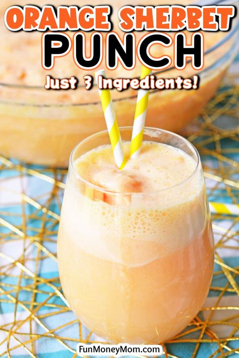 This easy orange sherbet punch recipe is a classic party staple that's perfect for your next party. Not only does this creamy drink taste amazing, but it also makes a perfect party table centerpiece! Orange Sherbet Alcohol Drink, Like Sherbet Punch, Orange Sherbert Punch Recipes, Orange Creamsicle Punch, Orange Sherbert Drink, Creamsicle Punch Recipe, Best Sherbert Punch Recipe, 50th Anniversary Punch Recipes, Hawaiian Punch Party Punch With Sherbert