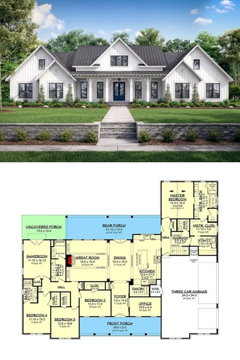 5 Bedroom House Plans, Farmhouse Floor Plans, Two Story House Plans, 4 Bedroom House Plans, Two Story House, Farmhouse Style House Plans, Bedroom Floor Plans, Family House Plans, Farmhouse House