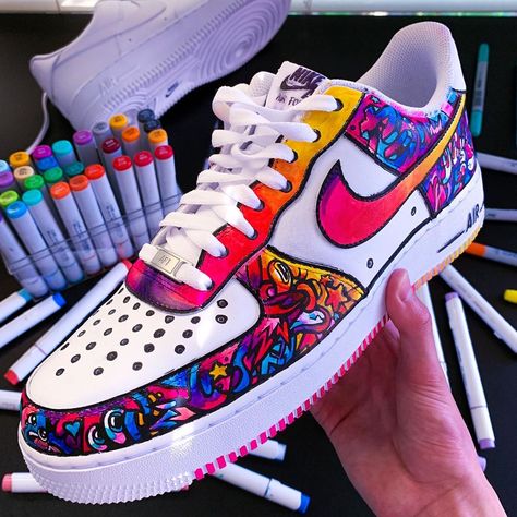 𝑺𝑯𝑹𝑰𝑴𝑷 𝒀 on Instagram: “A I R  F O R C E  1’s suuuper happy with these epic #airforce1 ‘s I did and even happier with the video !! I did these with @ohuhuart and…” Sepatu Air Jordan, Air Force One Shoes, Painted Shoes Diy, Custom Sneakers Diy, Custom Painted Shoes, Custom Shoes Diy, Diy Sneakers, Nike Shoes Air Force, Custom Nike Shoes