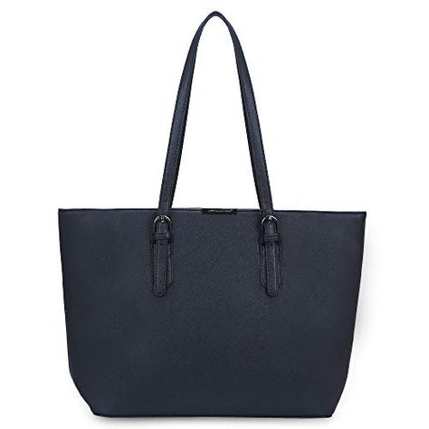 David Jones - Sac à Main Shopping Femme Grand Format - Sac Cours Lycée Fille - Cabas Fourre-Tout Porté Epaule Cuir PU Anse Longue - Shopper Grande Capacité A4 - Sac Etudiante Travail - Bleu Foncé David Jones, Tote Bag, Design