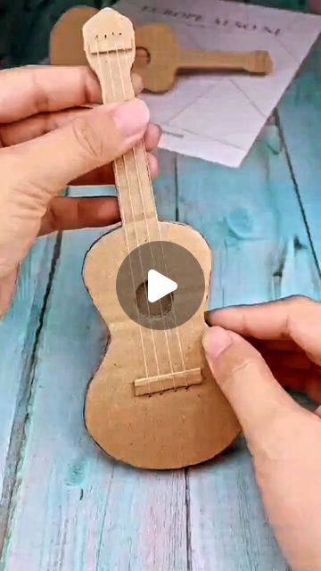 Making A Guitar Out Of Cardboard, Cardboard Guitar Diy, Guitar Crafts For Kids, Kids Guitar Craft, Things To Make With Cardboard, Musical Crafts, Recycling Activities For Kids, Guitar Craft, Cardboard Guitar