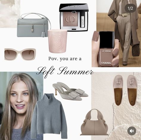 Soft Summer Wardrobe Basics, Soft Summer Outfit Ideas, Soft Summer Examples, Soft Summer Color Palette Clothes, Soft Summer Winter Outfits, Body Type Aesthetic, Soft Summer Dark, Fair Soft Summer, Soft Summer Color Palette Outfits