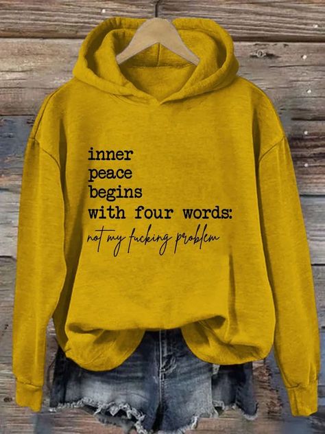 Promise Keeper, Everything Happens For A Reason, Yellow Hoodie, Long Sleeve Style, Casual Hoodie, Inner Peace, Be Kind, Letter Prints, Sleeve Styles