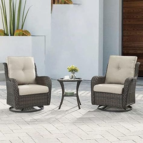 https://amzn.to/3KxPk8v Wicker Swivel Chair, Wicker Rocker, Rattan Rocking Chair, Glass Top Side Table, Swivel Rocking Chair, Outdoor Seating Set, Deck Porch, Patio Rocking Chairs, Rocker Chairs