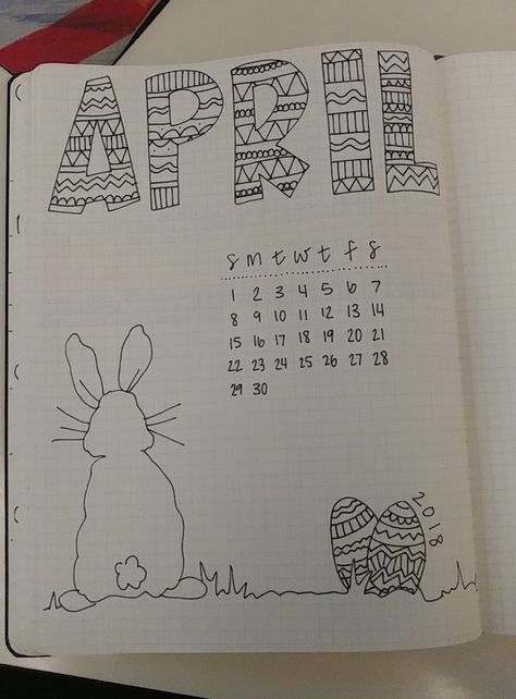 Bullet Journal // April monthly spread calendar Bullet Journal Avril, Easter Bullet Journal, Month Drawings, April Monthly Spread, Calendar Bullet Journal, Bunny Journal, Bullet Journal April, April Ideas, Journal April