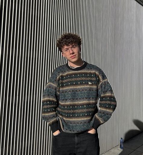 eclecticgrandpa | grunge outfit | outfit ideas | men Men’s Knit Sweater Outfit, Outfits For Men Autumn, Men’s Vintage Sweaters, Old Man Sweater Outfit, Big Sweater Outfit Men, Vintage Sweater Outfit Men, Men In Sweaters Aesthetic, Mens Knit Sweater Outfit, Vintage Sweaters Men