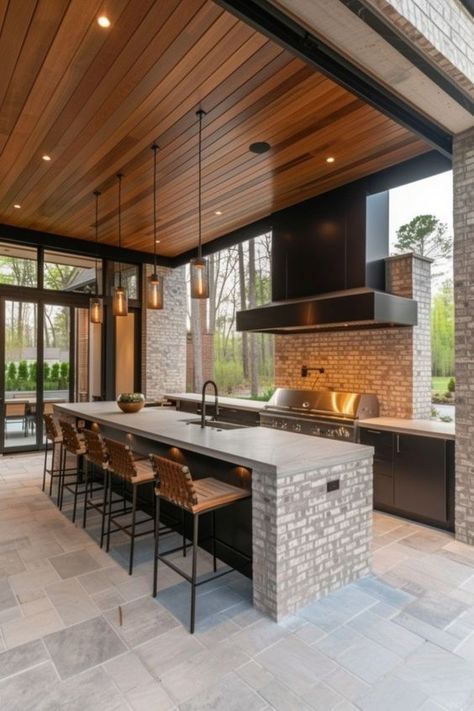 Landscape Ideas Outdoor Kitchen Extension, Luxury Outdoor Kitchen, Backyard Renovation, Patio Grill, Relaxing Backyard, Modern Outdoor Kitchen, Outdoor Kitchen Plans, Backyard Renovations, Outdoor Living Decor