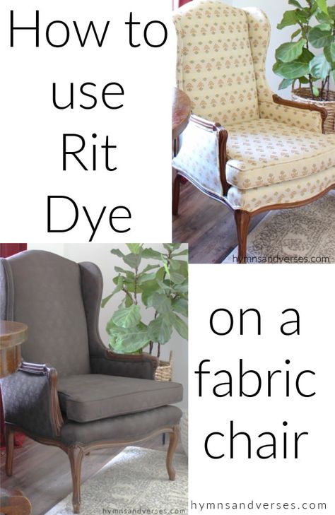 How to Change the Color of a Fabric Chair | Hymns and Verses Painted Chairs Diy, Hallway Transformation, Painting Upholstered Furniture, Painting Fabric Chairs, Upholstered Chairs Diy, Painting Fabric Furniture, Diy Furniture Upholstery, Paint Upholstery, Chair Redo