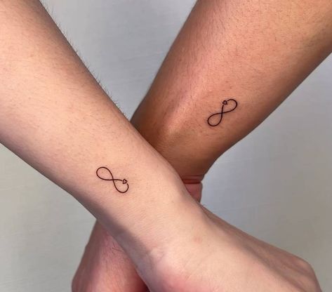 Matching infinity symbol tattoo for couple, Infinity Sister Tattoo Ideas, Infinity Small Tattoo, Dainty Infinity Tattoo, Tiny Infinity Tattoo, Matching Tattoos Infinity, Infinity Tattoo Couples, Couple Small Tattoo Ideas, Matching Bf And Gf Tattoos, Matching Couple Tattoos Minimalist