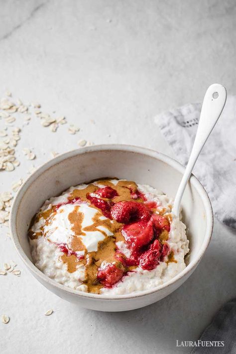 How To Add Protein To Oatmeal, Easy Ways To Increase Protein Intake, Add Protein To Oatmeal, Oats On The Stove, Satiating Breakfast, Oatmeal On The Stove, Breakfast Munchies, Stovetop Oatmeal, Greek Yogurt Oatmeal