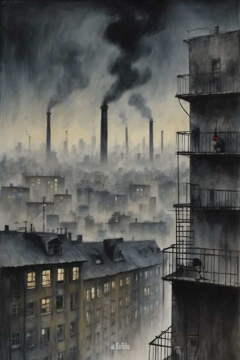 Industrial Landscape Painting, Industrial City Art, Industrial City Concept Art, Distopian Architecture Art, Environment Concept Art City, Industrial Art Painting, Industry Building, Dystopian Art, Industrial Paintings