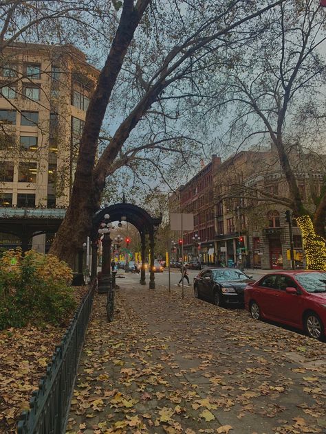 Seattle Autumn Aesthetic, Pnw City Aesthetic, City Autumn Aesthetic, Washington State Aesthetic Fall, Autumn In Seattle, Washington In The Fall, Small Town Autumn Aesthetic, Fall In Washington State, Uw Seattle Aesthetic