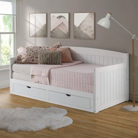 Rosecliff Heights Wausau Twin Solid Wood Daybed with Trundle & Reviews | Wayfair Kids Daybed, Pop Up Trundle, Letto King Size, Trundle Mattress, Twin Daybed With Trundle, Space Saving Beds, Cama King Size, Lit King Size, Wood Daybed