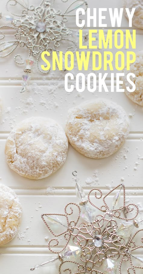 Chewy Lemon Snowdrop Cookies are perfectly little pillows of chewy lemonness. They look unassuming, but might be the best cookie ever made! Snowdrop Cookies, Lemon Crinkle Cookies, Best Cookies Ever, Crinkle Cookies, Xmas Cookies, C Is For Cookie, Lemon Desserts, Brownie Cookies, Cookie Exchange