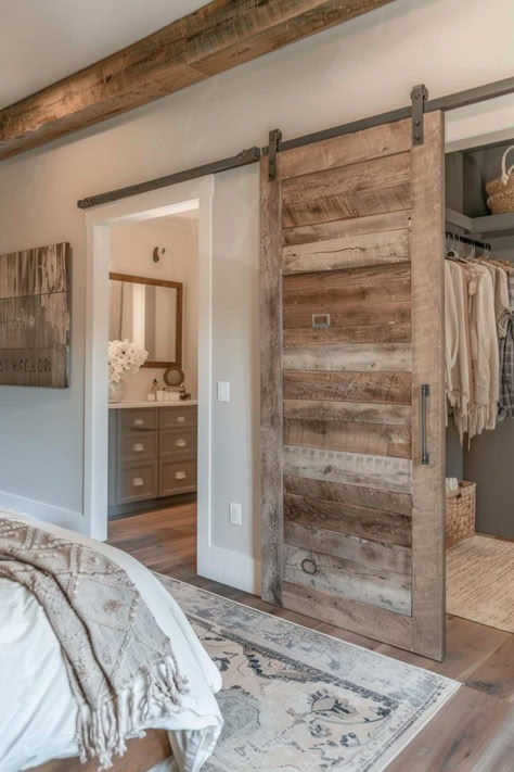 40 Warm and Cozy Rustic Bedroom Ideas Bedroom Ideas Wooden Floor, Country Farmhouse Master Bed, Master Bedrooms Decor Cozy Relaxing Farmhouse, Hobo Interior Design, Master Sweet Bedroom Ideas, House Design Master Room, Farmhouse Bedroom Master, One Bedroom House Ideas, Rustic Bedroom Doors