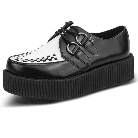 PRICES MAY VARY. Iconic Creepers Design: T.U.K. Viva Mondo Creepers for Women and Men feature a classic creeper design with a thick platform sole that adds height and style to any outfit. The bold, black woven interlace, silver metal D-rings, and chunky platform sole are sure to turn heads. Premium Quality Leather: T.U.K. Leather Mondo Creepers are made with high-quality leather that ensures durability and comfort for everyday wear. Their sturdy construction ensures they can withstand regular we Creepers Shoes, Creepers, Shoes For Women, Platform Shoes, White Leather, Lace Up, Black White, For Women, Lace