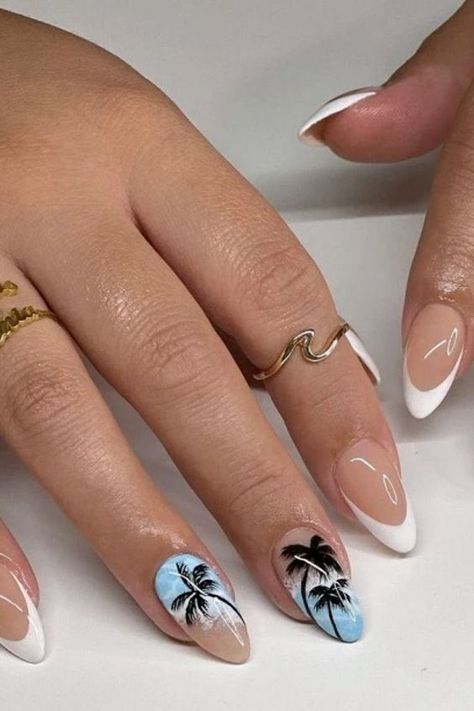 Nail Design Ideas for Summer Beach Vibe Nail Designs, Beach Theme Nail Art, Nail Art Beach Theme, Beach Theme Nails Designs, Bahamas Nail Ideas, Tropical Christmas Nails, Beach Theme Nails, Beach Themed Nails, Preppy Nails