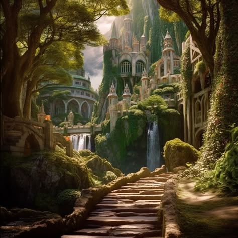 Elf City, Elven City, Hyrule Castle, Fantasy Cities, Strange Planet, Fantasy Town, Castle Aesthetic, Fantasy Forest, Fantasy Castle