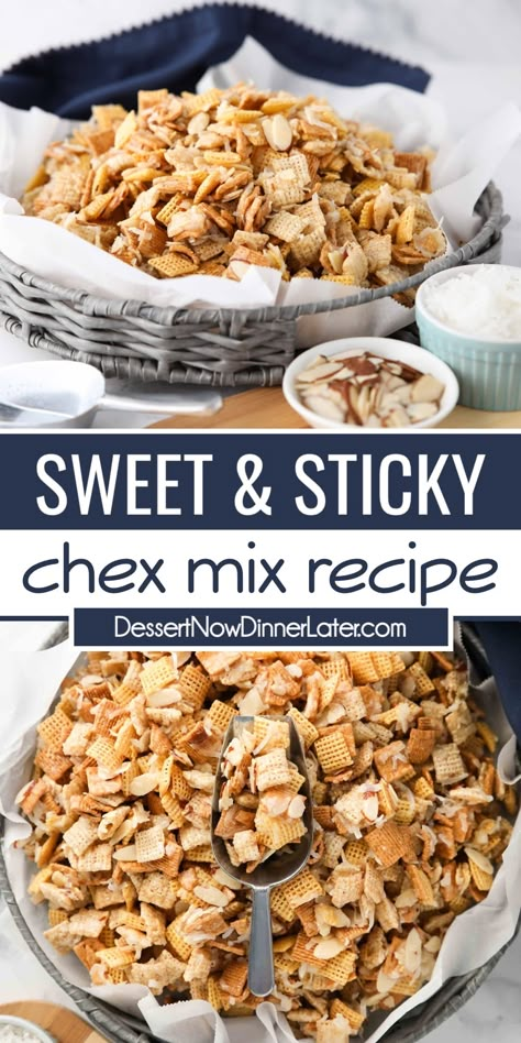 Sticky Chex Mix Recipe, Sweet Chex Mix Recipe, Chex Mix Ingredients, Chex Mix Recipes Sweet, Sweet Chex Mix, Sweet Chex, Party Mix Recipe, Chex Mix Christmas, Butter Syrup