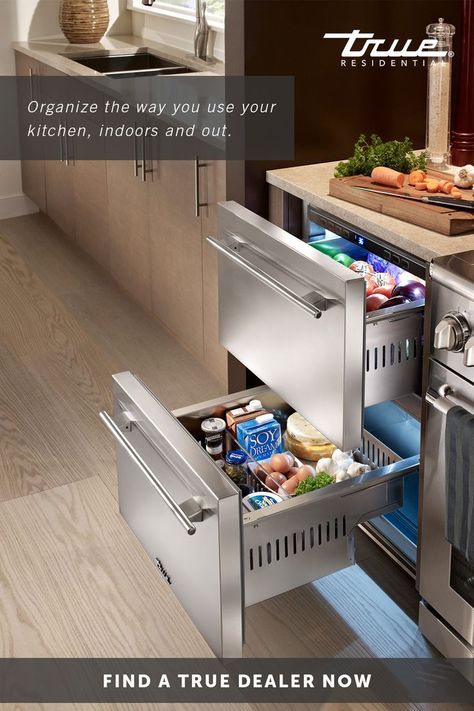 With over 5.4 cubic feet of storage space, refrigerator drawers are the ideal addition to your indoor or outdoor space.  #kitchen #kitchenremodel #remodel #kitchendesign #kitchendecor #kitchenideas Cabinet Refrigerator, Small Kitchen Cabinets, Under Counter Fridge, Outdoor Kitchen Appliances, French Country Kitchens, Refrigerator Drawers, Apartment Kitchen, Outdoor Kitchen Design, Kitchen Remodel Idea