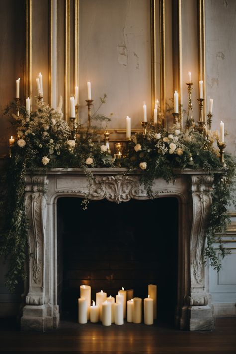 Candle Fireplace, Fireplace Decor Candles, Wedding Fireplace, Decor Makeover, Fireplace Mantle Decor, Candles In Fireplace, Christmas Mantle, Christmas Inspo, Christmas Fireplace