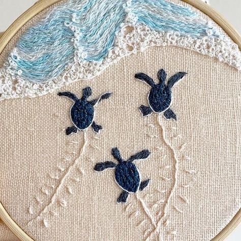 Beachy Embroidery Patterns, Large Oval Embroidery Hoop Ideas, What Can You Do With Embroidery, Blue Embroidery Ideas, Needle Point Art, Ocean Hand Embroidery, Gayla Partridge Embroidery, Fun Embroidery Designs, Ocean Embroidery Simple