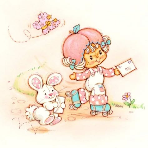 Strawberry Shortcake Illustration, Apricot Strawberry Shortcake, Strawberry Shortcake Matching Pfp, Strawberry Shortcake Drawing, Baby Strawberry Shortcake, Strawberry Shortcake Art, Strawberry Shortcake 1980, Strawberry Shortcake 80s, 80s Strawberry Shortcake