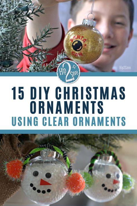 Make these DIY Christmas decorations for your tree. All you need are some clear Christmas ornaments from Dollar Tree! This is such a fun Christmas craft idea for kids. Diy Cheap Ornaments Ideas, Homemade Christmas Ball Ornaments, Diy School Christmas Ornaments, Ideas For Fillable Ornaments, Home Made Christmas Ornaments For Kids Diy Gifts, Diy Holiday Ornaments For Kids, Christmas Crafts With Clear Ornaments, Diy Bulb Ornaments For Kids, Plastic Ball Christmas Ornaments Diy