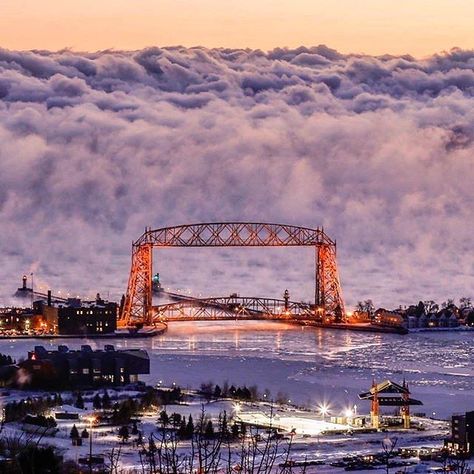 Amazing photo of sea smoke (fog) rising off of Lake Superior behind the Aerial Lift Bridge in Duluth, Minnesota, by (at)muddman4809 via Instagram. Lift Bridge, Minnesota Nice, Minnesota Travel, Minnesota Home, Duluth Minnesota, Midwest Living, Duluth Mn, Michigan Travel, The Great Lakes