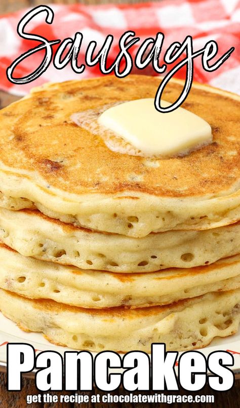 Sausage Pancakes Sausage Pancakes, Pancake Syrup Recipe, Sausage On A Stick, Pancakes On A Stick, Breakfast Casserole French Toast, Decadent Dinner, Pancake Sausage, Fluffy Buttermilk Pancakes, Spiced Applesauce