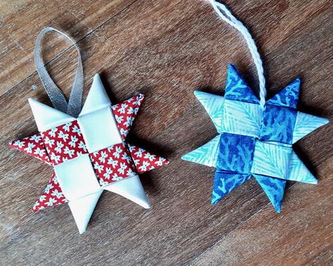 Sew Christmas Decorations, Scandinavian Star Ornament, Diy Bath Mats, Scandinavian Star, Paper Ornaments Diy, Star Christmas Ornaments, Sew Christmas, Diy Ornament, Library Chair