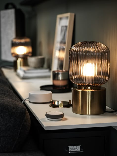 Connecting your home with the Home smart system - IKEA Rechargeable Light, Mood Light, Paint Shades, Brass Table Lamps, Decoration Design, Apartment Living, Led Lampe, Soft Lighting, Cleaning Clothes