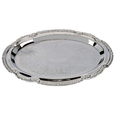 Sterlingcraft KT404S Silver Finish Serving Tray 938 x 638 ** Check this awesome product by going to the link at the image.Note:It is affiliate link to Amazon. Painted Serving Trays, Double Earring, Pyrex Set, Glass Boat, Metal Serving Trays, Serving Tray Decor, Oval Tray, Small Tray, Gold Handles