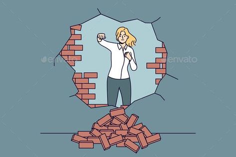 Strong Woman Breaks Down Barriers to Business Business Lady, Logo Presentation, Strong Woman, Business Success, Brick Wall, Graphic Design Art, Strong Women, Success Business, Business Women