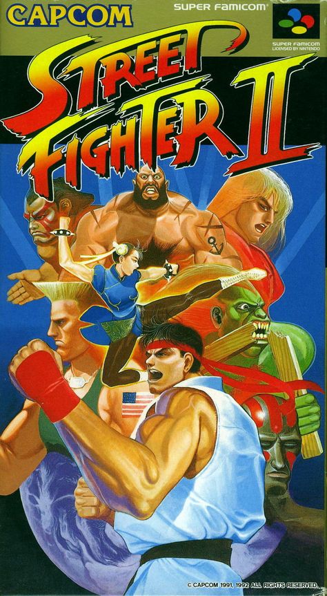 Street Fighter II: The World Warrior SNES Front Cover Capcom Street Fighter, Retro Games Poster, Street Fighters, Super Mario Kart, Street Fighter 2, Retro Gaming Art, Street Fighter Ii, Vintage Video, Classic Video