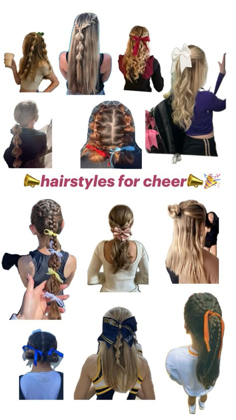 Simple Cheer Hairstyles, Cheer Comp Hairstyles, Cheerleading Competition Hair, Figure Skating Hairstyles Competition, Cheerleaders Hairstyles, Hairstyles For Cheer Practice, Sideline Cheer Hairstyles, Cheer Hairstyles Curly Hair, Cute Hairstyles For Cheer