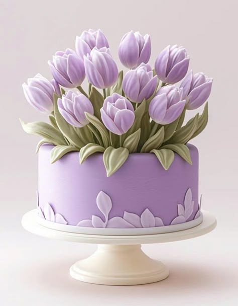 Most Beautiful Cakes, Tulip Cake, Learn Cake Decorating, Buttercream Cake Designs, Cake With Flowers, Beautiful Cake Designs, Elegant Birthday Cakes, Spring Cake, Cake Designs Birthday