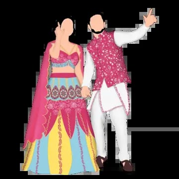 Indian Engagement Caricature, Back Pose Illustration, Sangeet Caricature Couple, Indian Groom Illustration, Sangeet Illustration, Sangeet Caricature, Bride Groom Caricature, Indian Couple Illustration, Wedding Caricature Couple