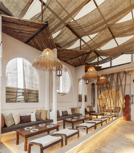 Capture Mumbai's Mediterranean side in this insta-worthy restaurant - Architect and Interiors India Mediterranean Design Restaurant, Mediteranian Restaurant Design, Mediterranean Style Restaurant, Mediterranean Interior Restaurant, Mediterranean Cafe Design, Coastal Restaurant Interior Design, Mediterranean Restaurant Interior Design, Indonesian Restaurant Interior, Mediterranean Bar Design