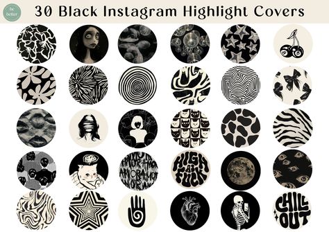 Abstract and minimal black Instagram highlight cover icons in a variety of styles to help you organize and brand your #30_Aesthetic #Cover_Icons #Black_Instagram #Story_Cover Punk Instagram Highlight Covers, Emo Instagram Highlight Covers, Grunge Instagram Highlight Covers, Goth Instagram Highlight Covers, Cool Instagram Highlight Covers, Dark Instagram Highlight Covers, Black And White Instagram Highlights, Aesthetic Ig Profile, Black And White Highlight Covers