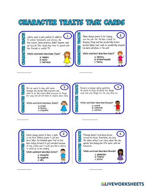 Character Traits Worksheet, Character Traits, Character Trait Worksheets, Character Traits Activities, Character Worksheets, Life Skills Curriculum, Cursive Writing Worksheets, Algebra Worksheets, 2nd Grade Worksheets