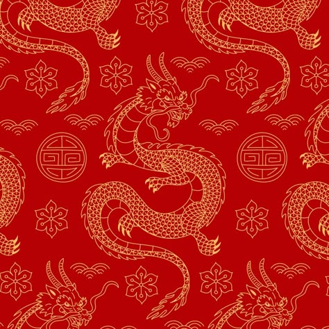 Free Vector | Hand drawn chinese dragon pattern design Chinese New Year Pattern Design, The Year Of The Dragon 2024, Chinese Dragon Background, Chinese Pattern Design Traditional, Chinese New Year Year Of The Dragon, Chinese New Year Dragon Art, Year Of The Dragon Wallpaper, Dragon Year Design, Dragon New Year