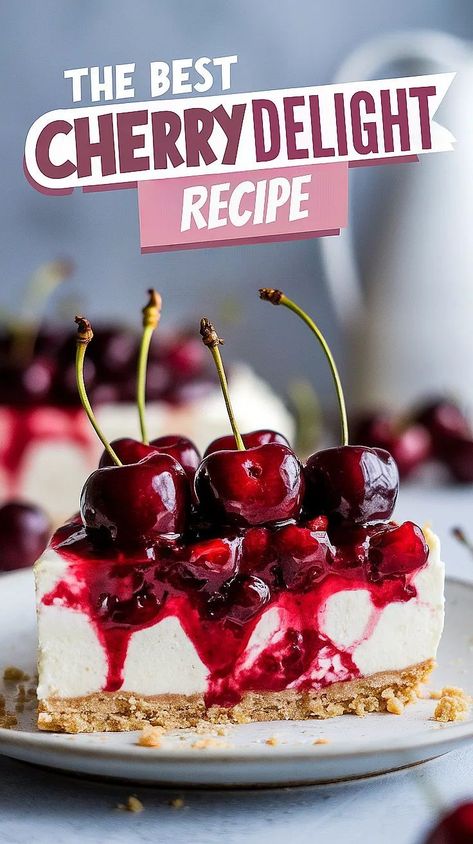 Looking for an effortless dessert? This no-bake Cherry Delight is your answer! Layers of creamy filling, buttery crust, and cherries come together in the easiest, tastiest treat ever. Cherry Delight Recipe, Delight Dessert Recipe, Cherry Dessert Recipes, Strawberry Cheesecake Bars Recipes, Mango Sorbet Recipe, Cherry Delight Dessert, Easy Banana Pudding Recipe, Cherry Recipes Dessert, Delight Dessert