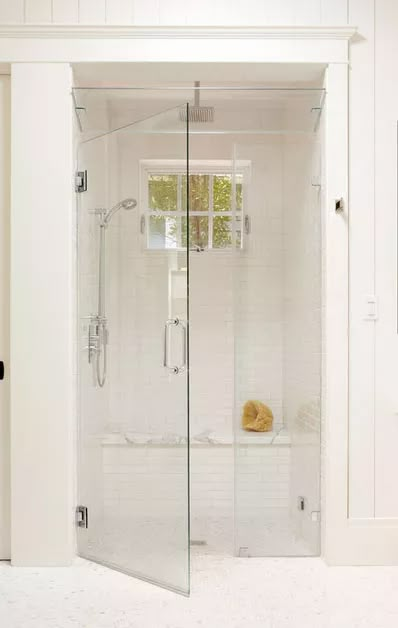 Entry With Bench, Grid Shower Door, Glass Tub Enclosure, Swinging Shower Door, Upgrade Bathroom, Marble Bench, Shower Door Designs, Bathroom Shower Doors, Tub Enclosures