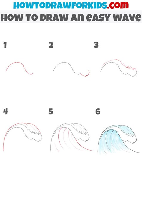 Ocean Drawing Step By Step, How To Draw Ocean Waves Easy, Wave Drawings Simple, Cute Wave Drawing, Ocean Wave Drawing Simple, How To Draw A Surfboard Step By Step, Drawing Waves Simple, Beach Painting Easy Step By Step, How To Draw The Ocean Step By Step