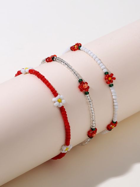 Glass Bead Bracelet Tutorial, Beaded Jewelry Designs Necklaces, Beaded Bracelet Designs, Flower Beads Bracelet, Pulseras Ideas, Flower Beaded Bracelet, Glass Bead Jewelry, Anting Manik, Cute Beads