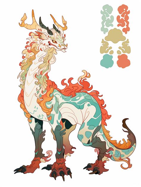 Stylised Animal Illustration, Creature Design Concept Monsters, Eastern Dragon Character Design, Character Design Mythical, Dragon Like Creatures, Dragon Monster Art, Crystal Dragon Dnd, Chinese Dragon Concept Art, Japanese Dragon Oc