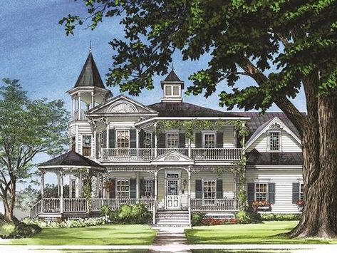 063H-0184: Elegant Two-Story Victorian House Plan Queen Anne House Plans, Victorian House Plan, Queen Anne House, Victorian House Plans, Victorian Style House, Victorian Farmhouse, Southern House Plans, Architecture Inspiration, Family House Plans